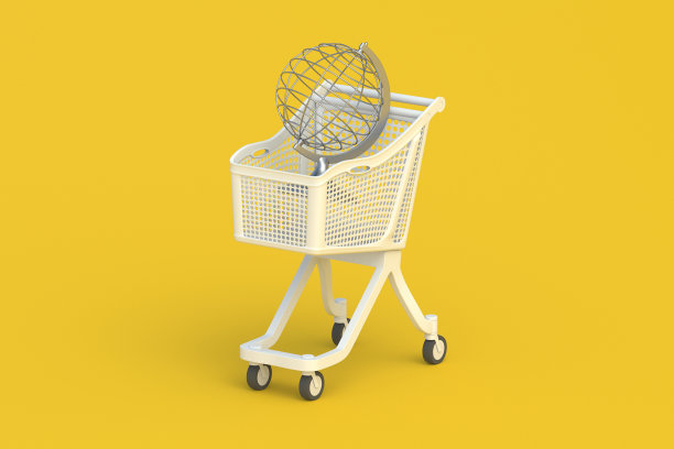 手推车里的金属球。三维渲染图片下载