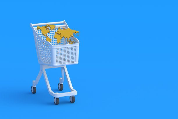 全球地图在市场推车。副本的空间。三维渲染图片下载