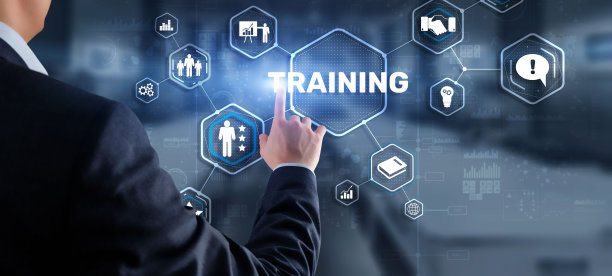 培训概念：商务人士触摸屏幕界面图片下载