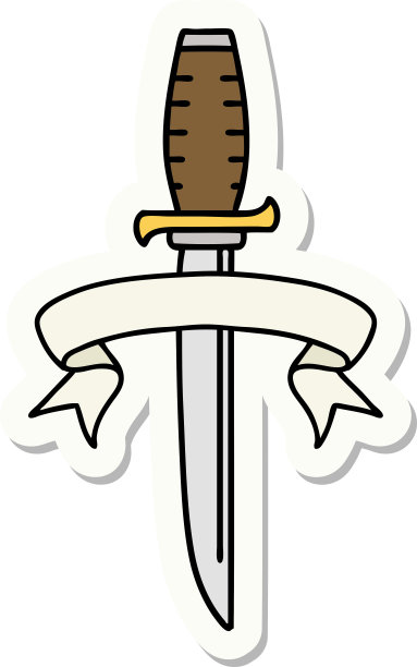 纹身风格的贴纸与旗帜的匕首图片下载