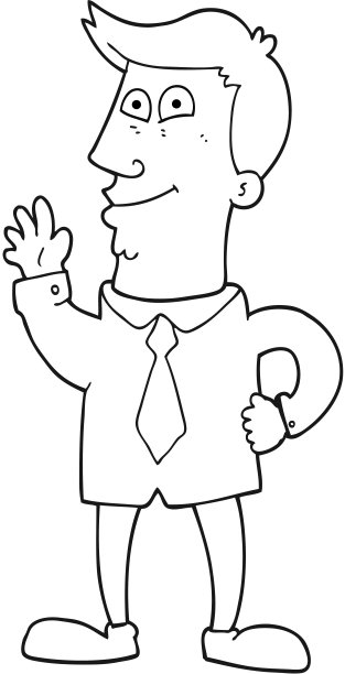 手绘黑白卡通挥手人图片下载