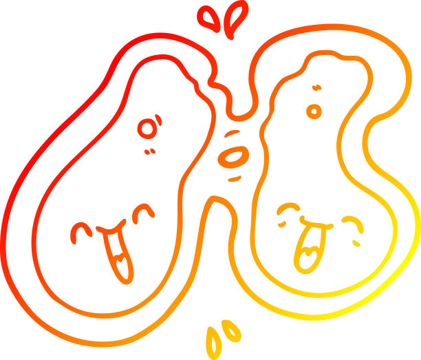 温暖梯度线绘制的卡通细胞分裂图片下载