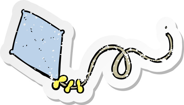 一个卡通风筝的复古心疼贴纸图片下载