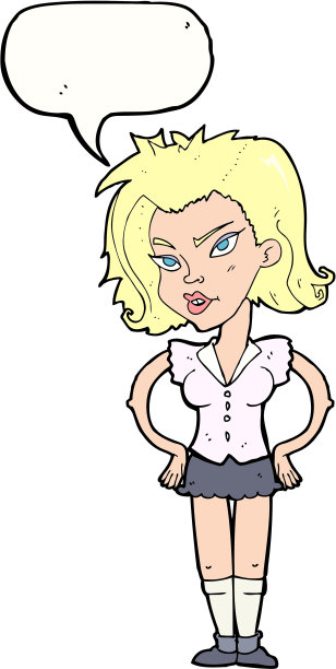 卡通女人的手放在臀部与讲话泡沫图片下载