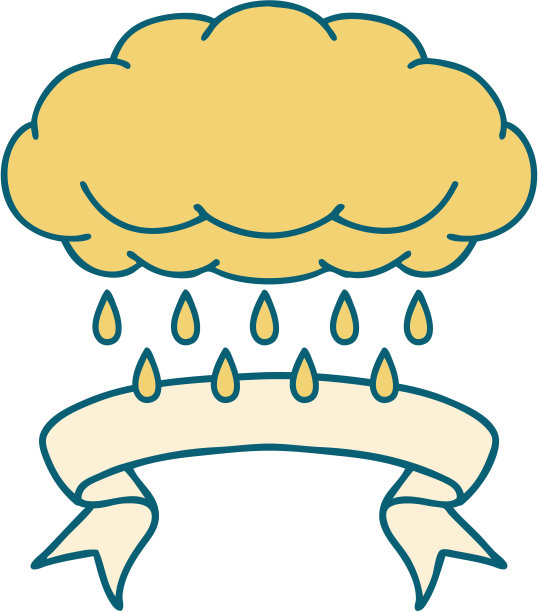 传统纹身上有云下雨的旗帜图片下载