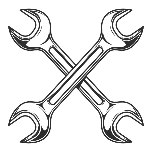 复古车身车间服务汽车和卡车机械维修工具交叉扳手或施工的天然气和建设者管道关键说明图片下载