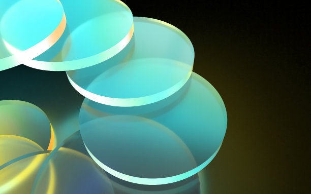 一个玻璃板在黑暗中闪闪发光的彩虹颜色的3D插图图片下载