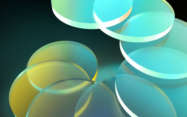 一个玻璃板在黑暗中闪闪发光的彩虹颜色的3D插图图片下载