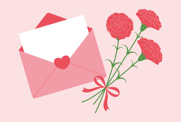 矢量背景与一束康乃馨和一个字母横幅，卡片，传单，社交媒体壁纸等。图片下载