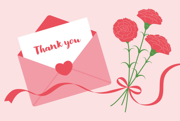 矢量背景与一束康乃馨和一个字母横幅，卡片，传单，社交媒体壁纸等。图片下载