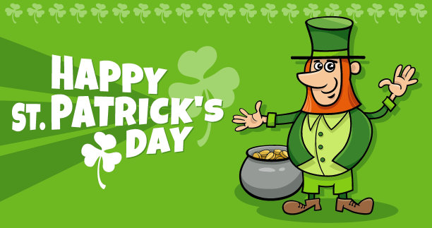 圣帕特里克节设计与卡通小精灵人物图片下载