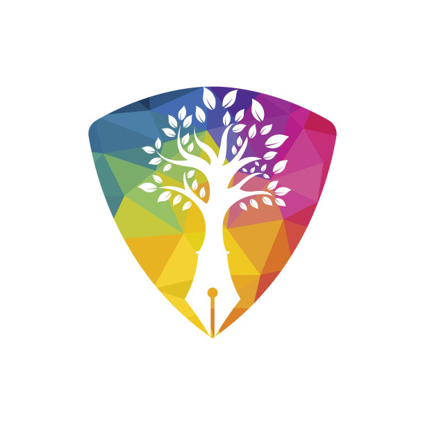 树笔矢量标志设计模板。作者与自然的标志概念。图片下载