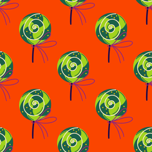 绿色棒棒糖无缝矢量图案。棍子上的条纹糖果。由糖、焦糖制成的美味甜点。节日酸味大餐。平面卡通背景为圣帕特里克节，万圣节卡片图片下载