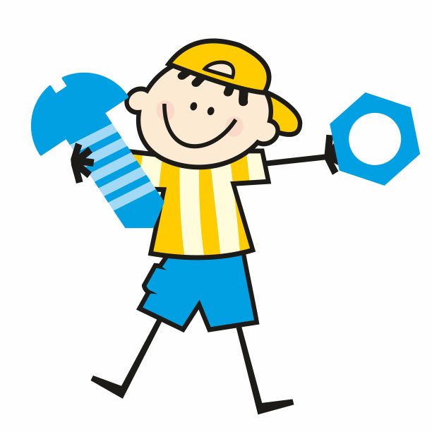 男孩与螺栓和螺母，工具，彩色矢量插图，eps。图片下载