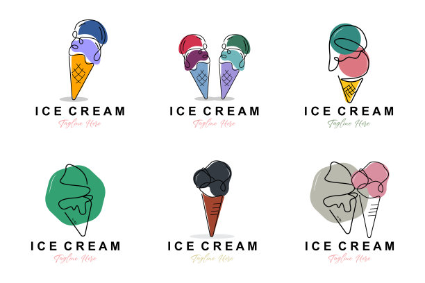 冰淇淋标志设计，鲜甜软冷的食物插图，孩子们最喜欢的向量，产品品牌图片下载