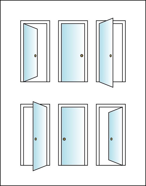 6扇玻璃门，门图标，打开和关闭，矢量，按比例，可定制，可伸缩，白色门框，黄铜手柄，网页设计图片下载