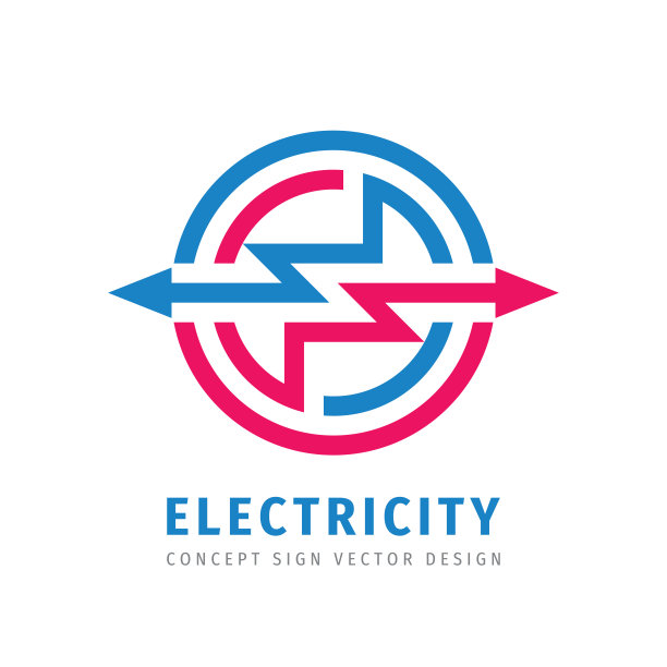电气概念标识设计。能源电源图标。箭头是业务发展的标志。路口通讯图标。投资金融科技标志。企业形象。矢量插图。图片下载