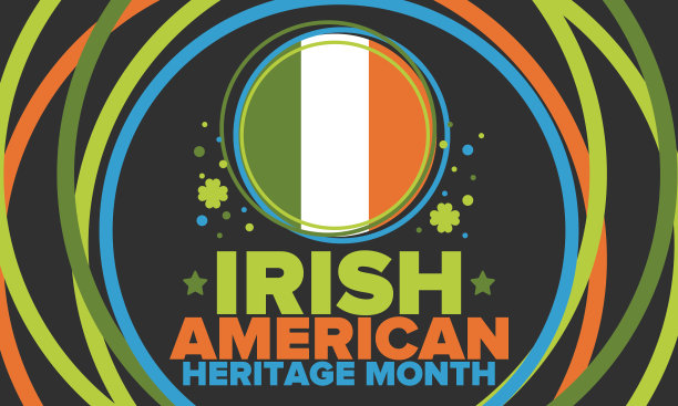 爱尔兰裔美国人传统月。每年三月在美国庆祝。表彰爱尔兰移民对美国历史的成就和贡献。旗帜设计。向量的海报图片下载