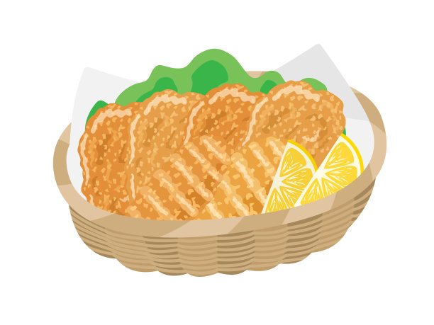 一个装满炸鸡的篮子的插图。图片下载