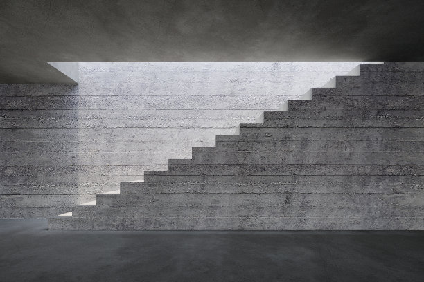 混凝土空间的现代楼梯，三维渲染图片下载