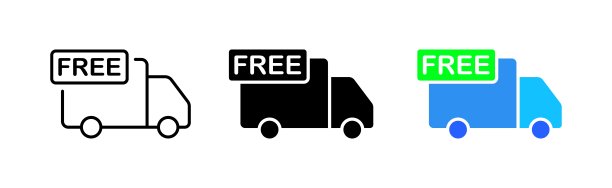 免费送货线图标。安全，产品，销售，购买，条款，日期，警报，免费，世界，编辑，运输，质量，汽车。矢量图标在直线，黑色和彩色风格的白色背景图片下载