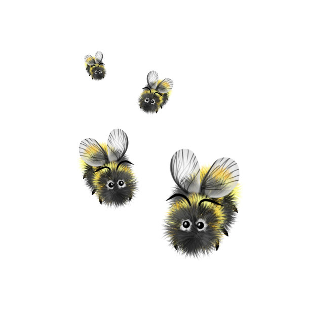 可爱的四个飞行蜜蜂孤立在白色，数字插图图片下载
