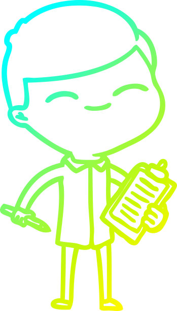 卡通带夹板的微笑男人冷渐变线条画图片下载