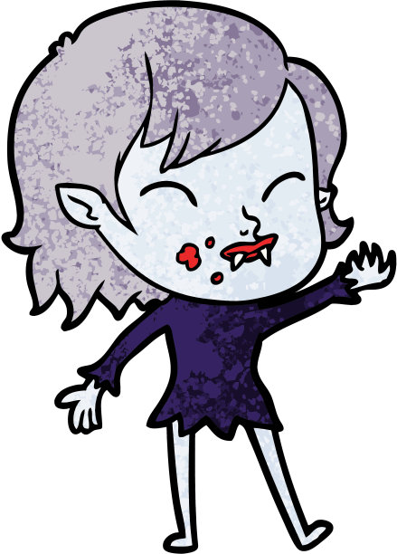 脸颊上有血的卡通吸血鬼女孩图片下载