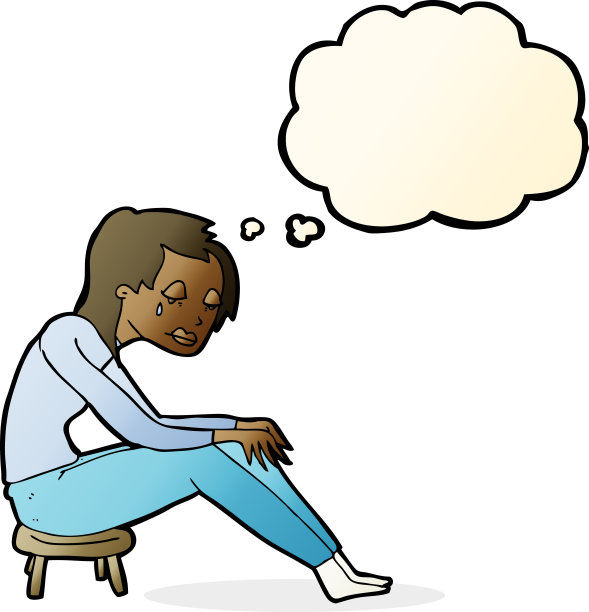 卡通哭泣的女人与思想泡泡图片下载