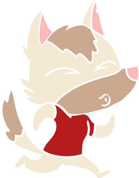 平面色彩风格卡通狼跑图片下载