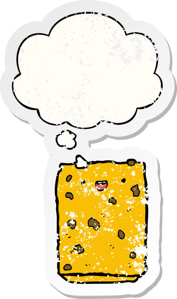 卡通饼干与思想泡沫作为一个痛苦的磨损贴纸图片下载