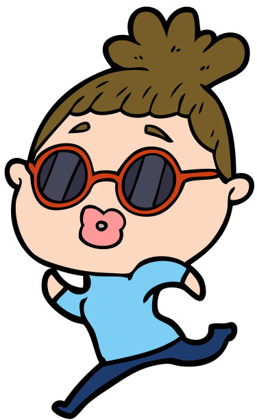 卡通女人戴着太阳镜跑步图片下载