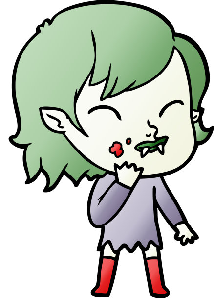 脸颊上有血的卡通吸血鬼女孩图片下载