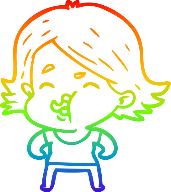 彩虹渐变线画卡通女孩拉脸图片下载