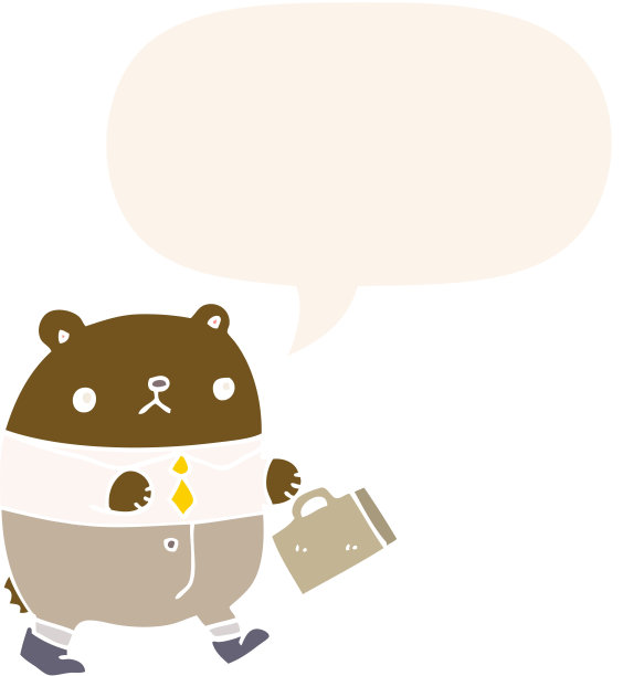 卡通熊在工作服与语音泡泡在复古风格图片下载