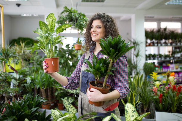 花店里被鲜花簇拥的成功女花艺师图片下载