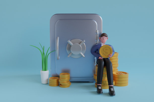 商人在保险箱存钱的3D插图。保管好你的钱。安全理财、存款、投资、安全理念3D插画图片下载