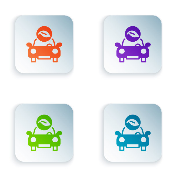 彩色生态汽车概念驱动器与叶子图标图片下载