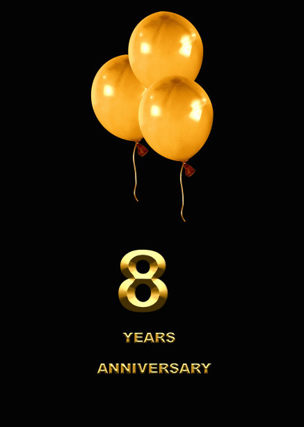 8周年。节日背景上的金色数字。周年庆典、晚会海报或卡片图片下载