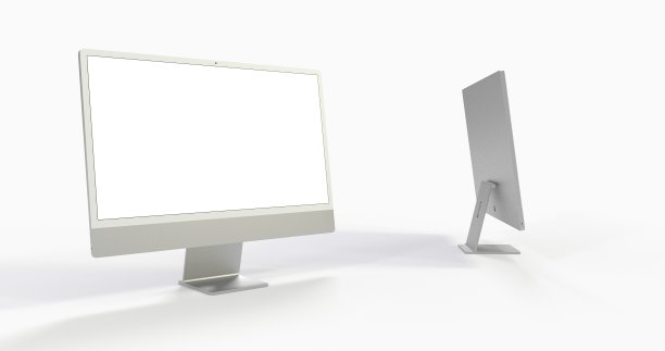 显示模拟与空白白屏幕。时尚的台式电脑模型。3 d图片下载