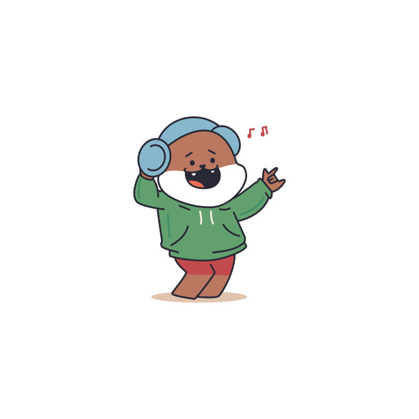 可爱的狗少年听音乐矢量卡通有趣的动物人物孤立在一个白色的背景。图片下载