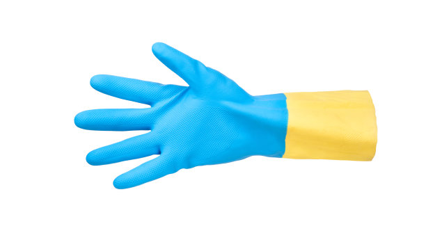 白色背景上的黄蓝色乌克兰国旗下的橡胶手套图片下载