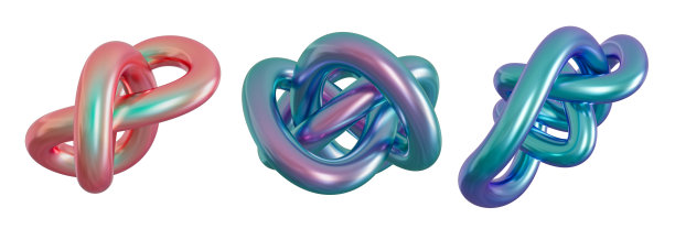 一组三维几何形状，孤立在白色背景上。金属全息色。时尚和未来的设计元素。彩虹色的对象。3 d渲染。图片下载