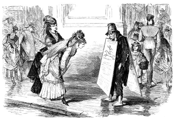 老式漫画，可怜的三明治板男人和女人读他图片下载