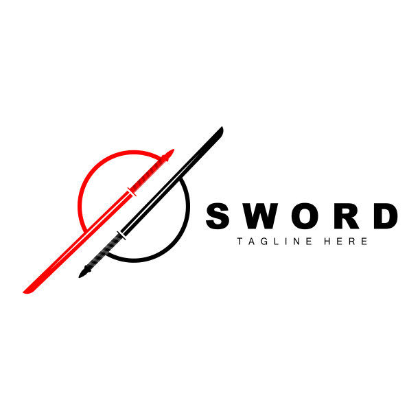 剑标志，武士武士刀单色设计，矢量战争武器切割工具模板图标图片下载