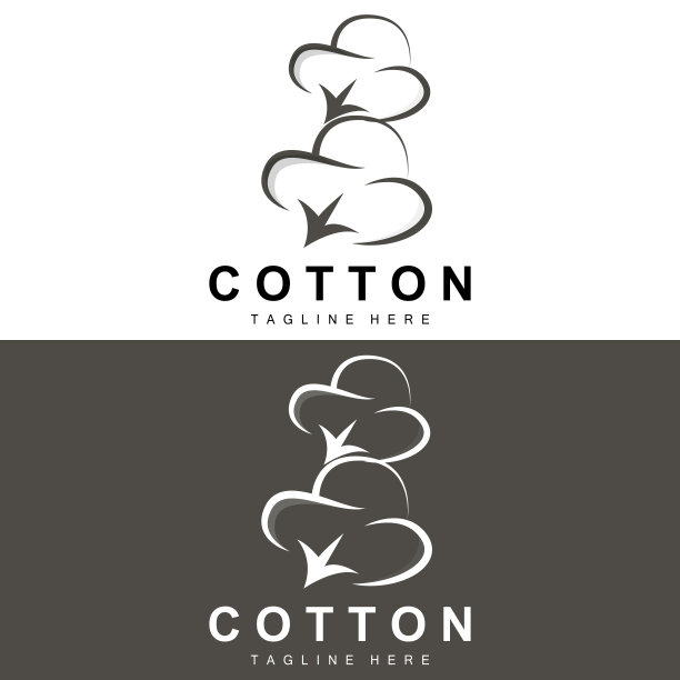 棉花标志，柔软的棉花花设计矢量天然有机植物服装材料和美容纺织品图片下载