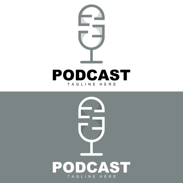 播客标志，矢量，耳机和聊天，简单的复古麦克风设计图片下载
