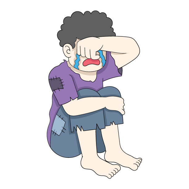 贫穷的贫民窟男孩坐在那里哭泣图片下载