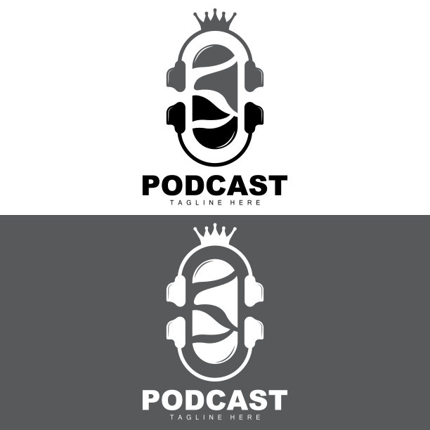 播客标志，矢量，耳机和聊天，简单的复古麦克风设计图片下载