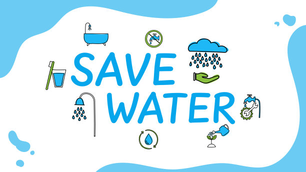 概念节水提示图标信息图。节约用水，节约地球，走绿色环保运动理念。在蓝色背景上。图片下载
